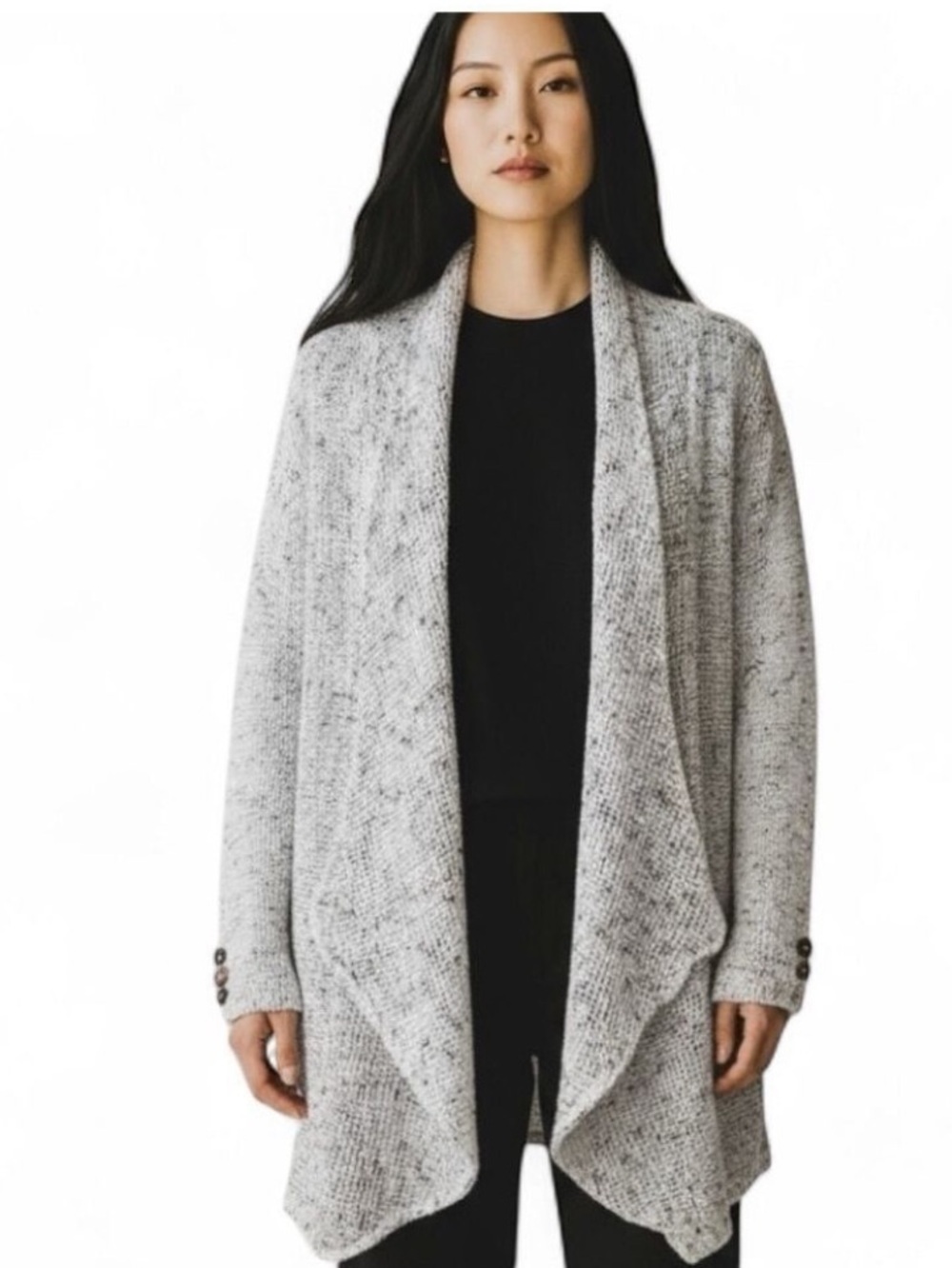 Keren Hart Mesh Open Knit Cardigan  Cream with Onyx Cotton Blend XL